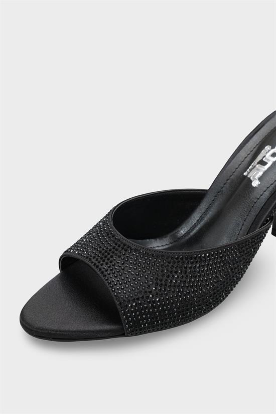 Capone Lenore Crystal Embellished Wedge Mid Heel Satin Women Satin Black Sandal image 4