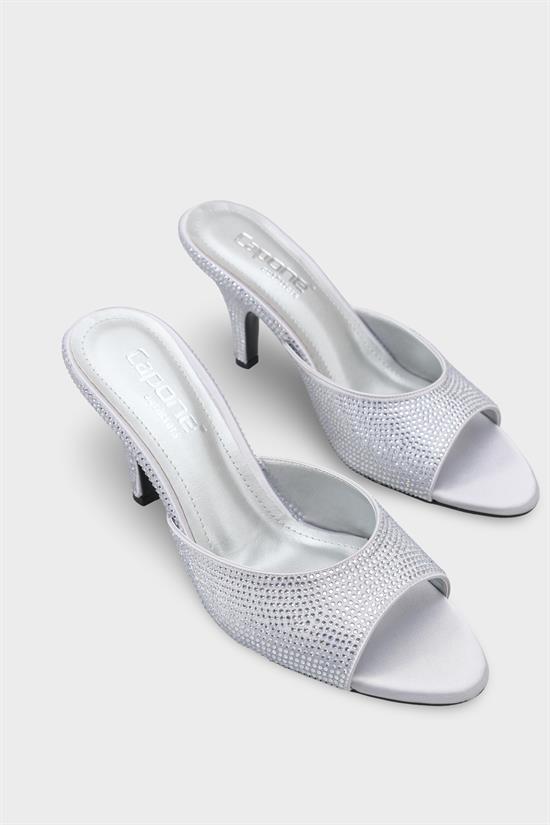 Capone Lenore Crystal Embellished Wedge Mid Heel Satin Women Silver Sandal image 3