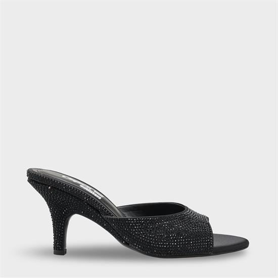 Capone Lenore Crystal Embellished Wedge Mid Heel Satin Women Satin Black Sandal image 2