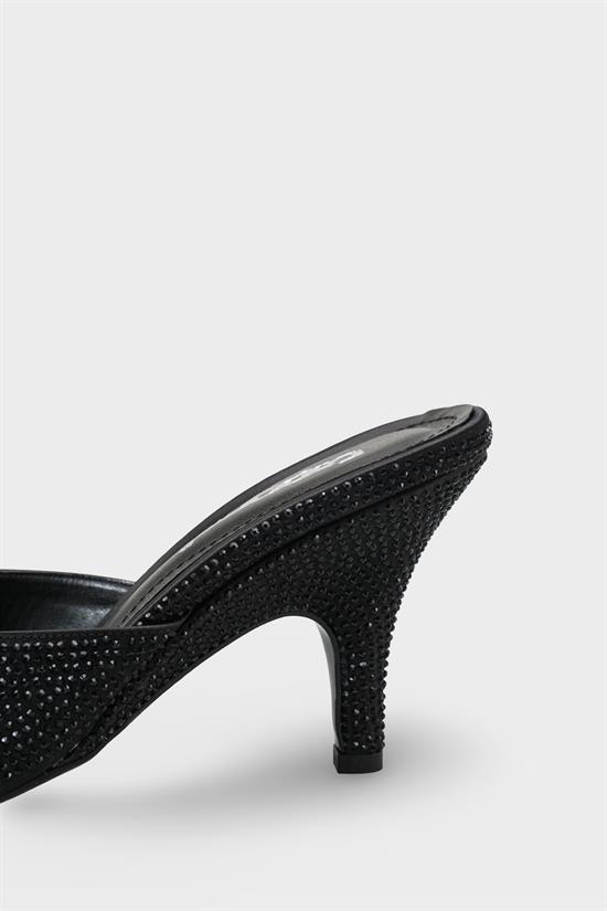 Capone Lenore Crystal Embellished Wedge Mid Heel Satin Women Satin Black Sandal image 5