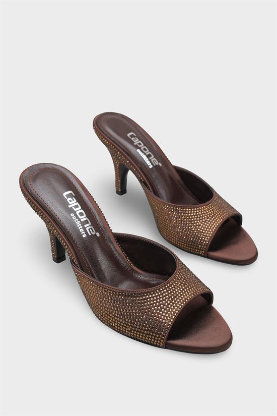 Capone Lenore Crystal Embellished Wedge Mid Heel Satin Women Satin Brown Sandal image 3