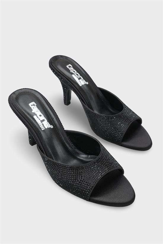 Capone Lenore Crystal Embellished Wedge Mid Heel Satin Women Satin Black Sandal image 3