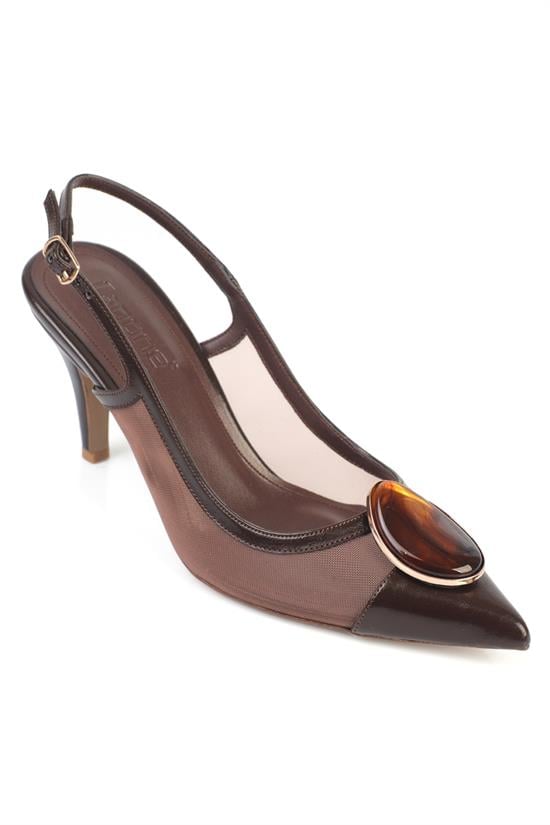 Capone Liane Mid Heel Crystal Embellished Mesh Open Back Women  Shoe