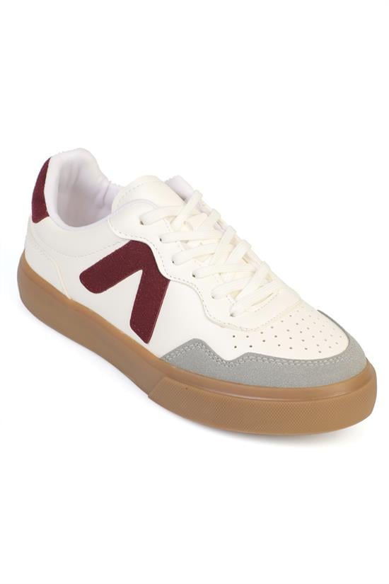 Capone Lianna V Detail Lace-Up Casual Sport Women White Burgundy Sneaker