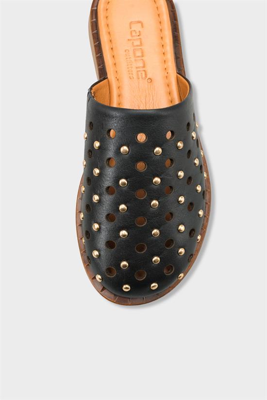 Capone Lidia Genuine Leather Flat Heel Studded Women Black Clog image 4