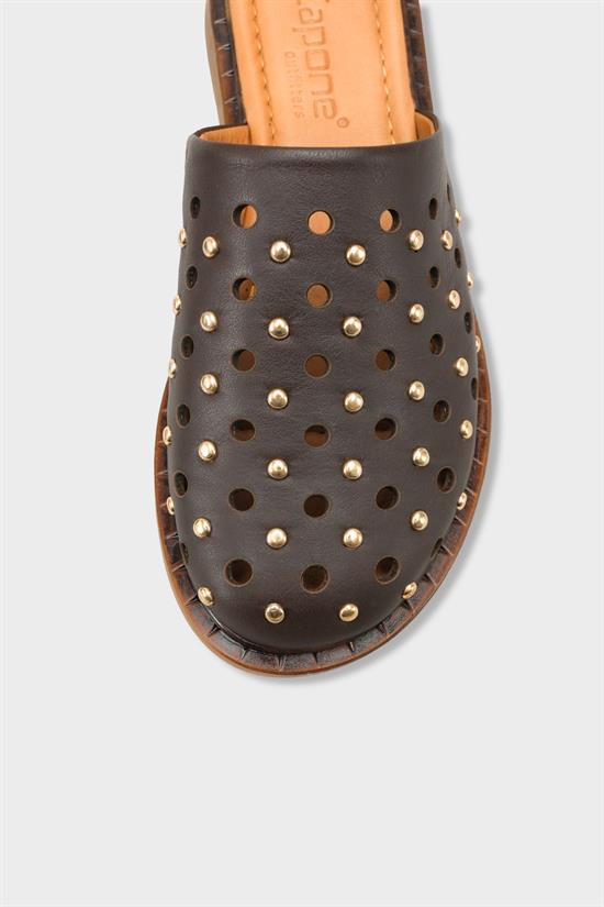 Capone Lidia Genuine Leather Flat Heel Studded Women Brown Clog image 4