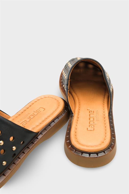 Capone Lidia Genuine Leather Flat Heel Studded Women Black Clog image 5