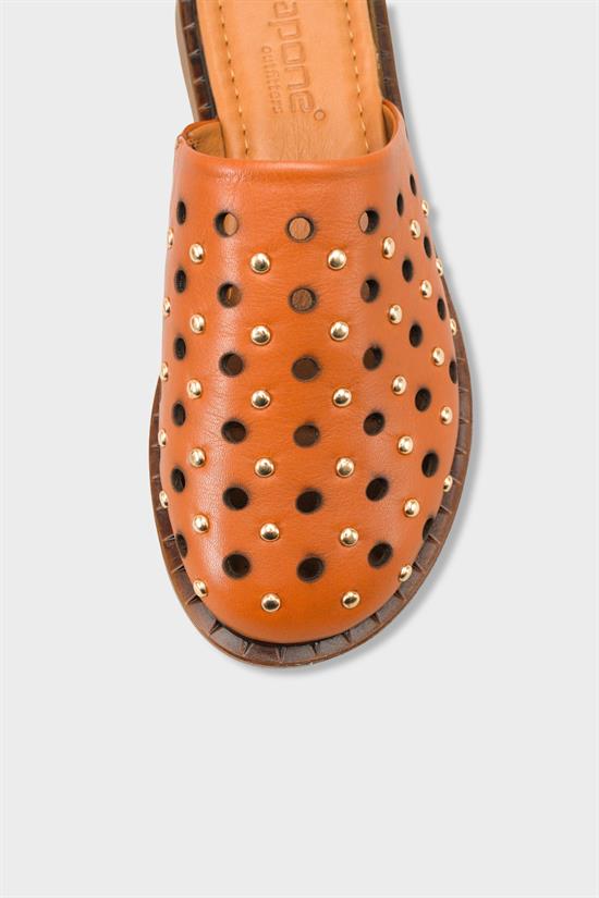 Capone Lidia Genuine Leather Flat Heel Studded Women Tan Clog image 4