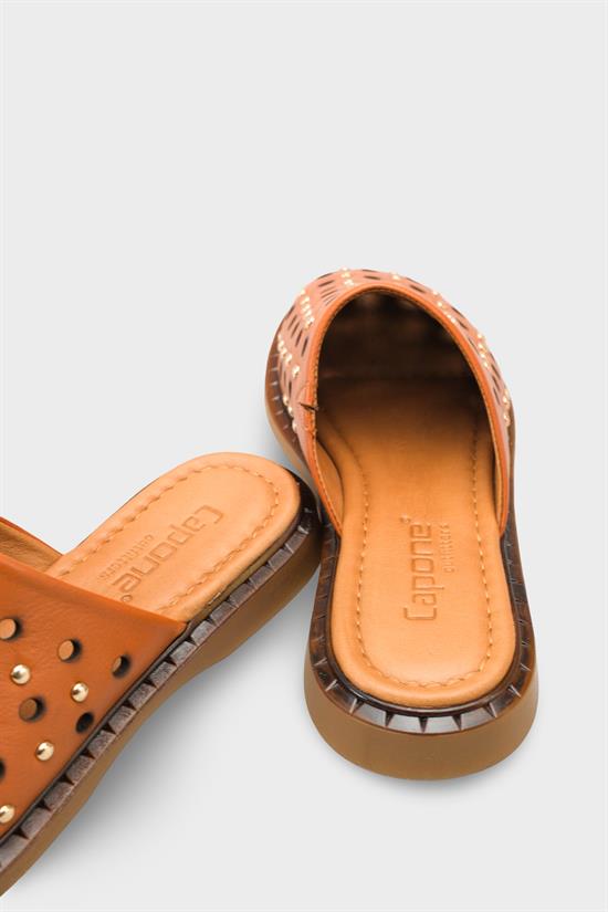 Capone Lidia Genuine Leather Flat Heel Studded Women Tan Clog image 5