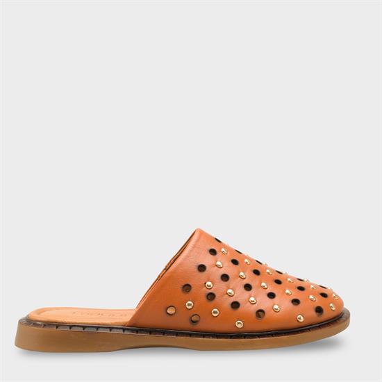 Capone Lidia Genuine Leather Flat Heel Studded Women Tan Clog image 2