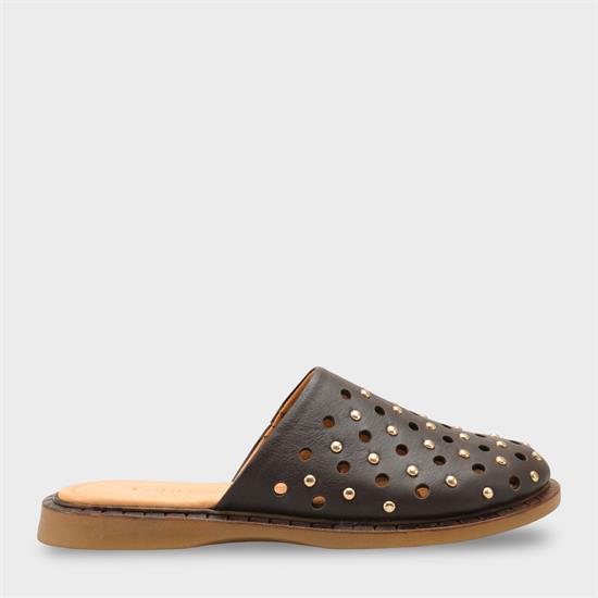 Capone Lidia Genuine Leather Flat Heel Studded Women Brown Clog image 2