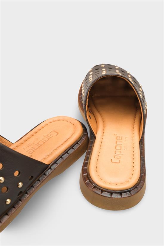 Capone Lidia Genuine Leather Flat Heel Studded Women Brown Clog image 5
