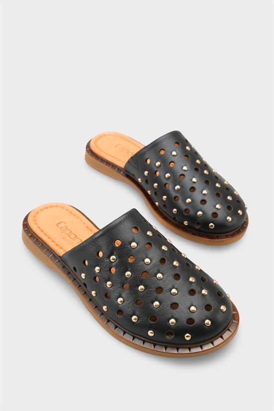 Capone Lidia Genuine Leather Flat Heel Studded Women Black Clog image 3