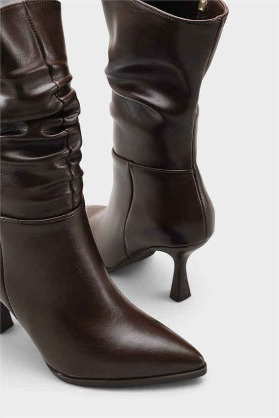 Capone Lilia Patent Look Pointed Toe High Heel Ruched Side Zip Casual Elegant Women Brown Ankle Boot image 3