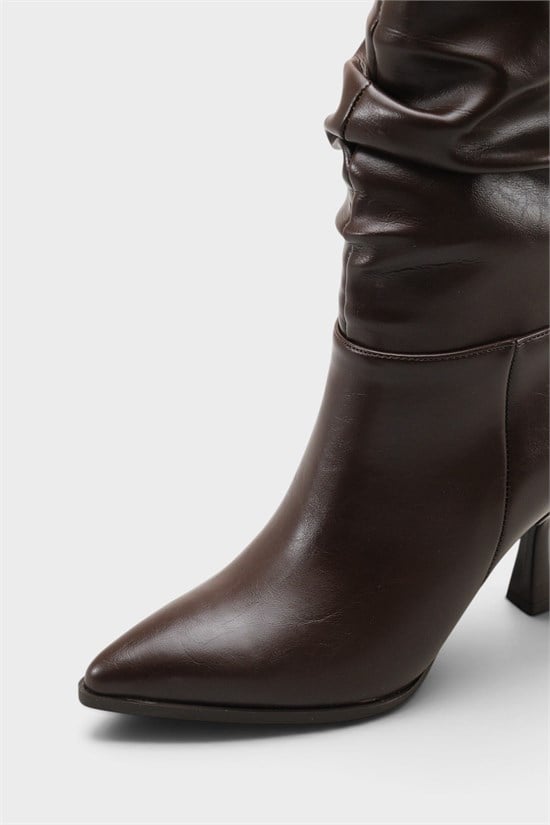 Capone Lilia Patent Look Pointed Toe High Heel Ruched Side Zip Casual Elegant Women Brown Ankle Boot image 4