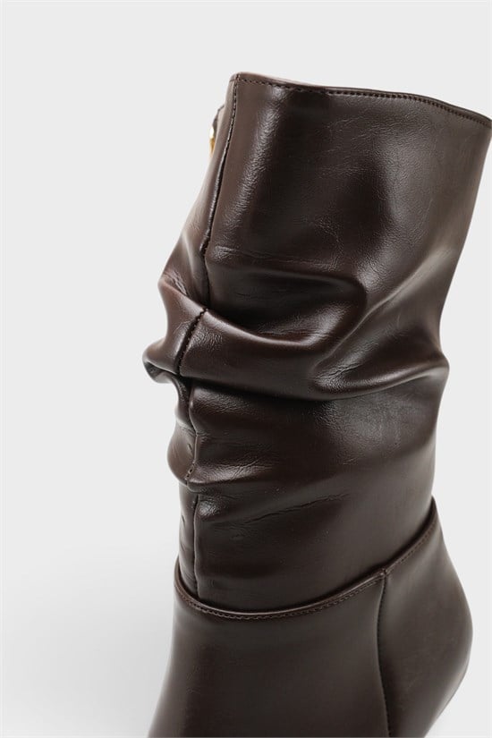 Capone Lilia Patent Look Pointed Toe High Heel Ruched Side Zip Casual Elegant Women Brown Ankle Boot image 6