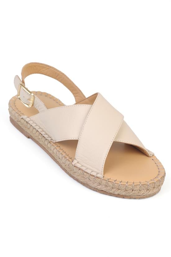 Capone Lilian Genuine Leather Espadrille Sole Women Beige Sandal
