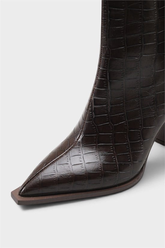 Capone Lizzie Pointed Toe Block Heel Back Zip Elegant Women Brown Ankle Boot image 6