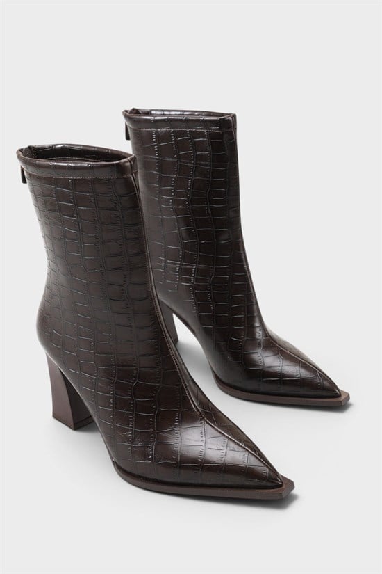 Capone Lizzie Pointed Toe Block Heel Back Zip Elegant Women Brown Ankle Boot image 3