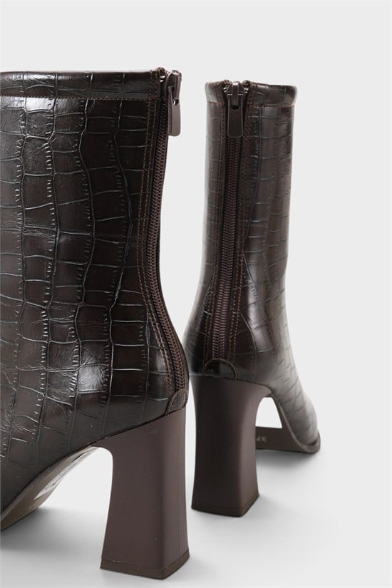 Capone Lizzie Pointed Toe Block Heel Back Zip Elegant Women Brown Ankle Boot image 5