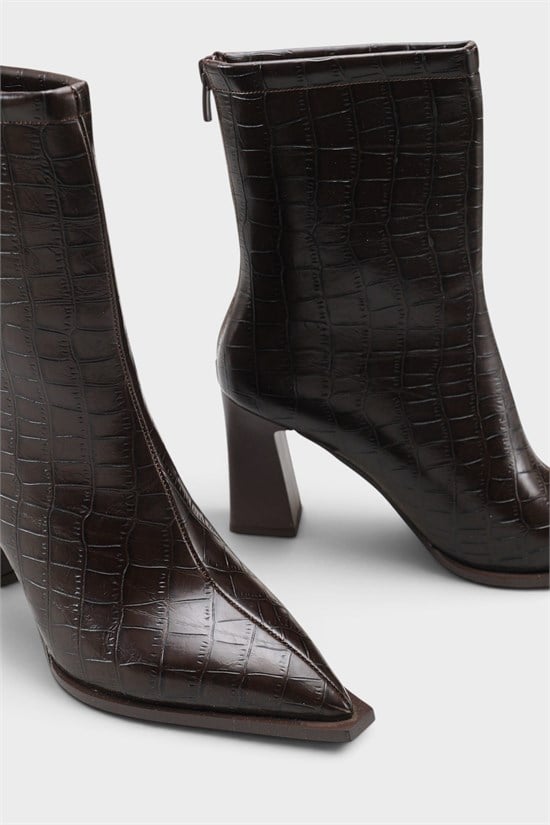 Capone Lizzie Pointed Toe Block Heel Back Zip Elegant Women Brown Ankle Boot image 4