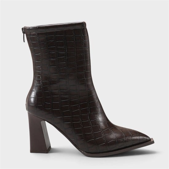 Capone Lizzie Pointed Toe Block Heel Back Zip Elegant Women Brown Ankle Boot image 2