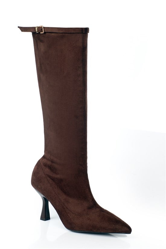 Capone Lucia Stretch Suede Look Pointed Toe Side Zip High Heel Elegant Women  Boot