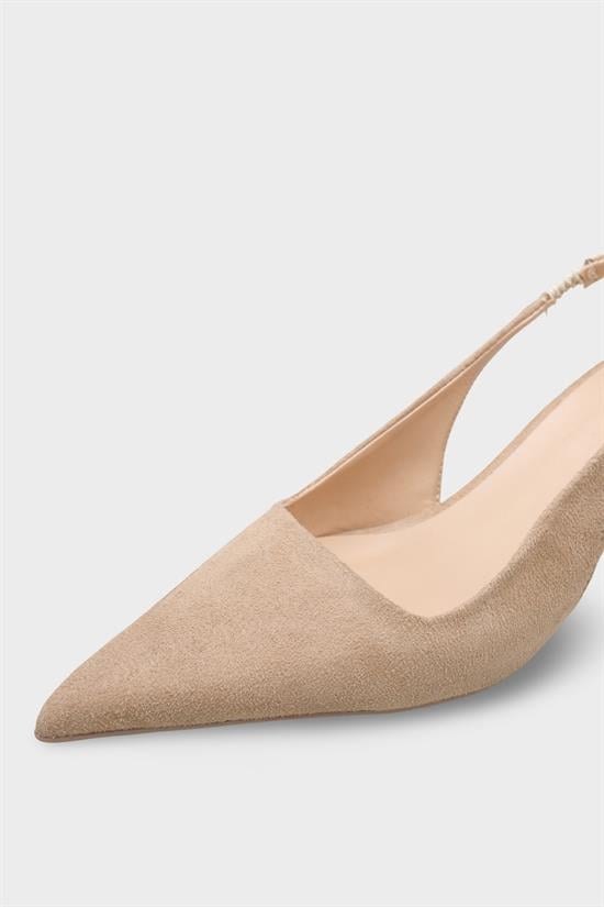 Capone  Lynett Pointed Toe Mid Heel Square Back Slingback Women Sued Beige Shoe image 4