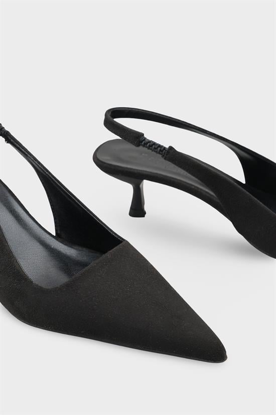 Capone  Lynett Pointed Toe Mid Heel Square Back Slingback Women Sued Black Shoe image 5