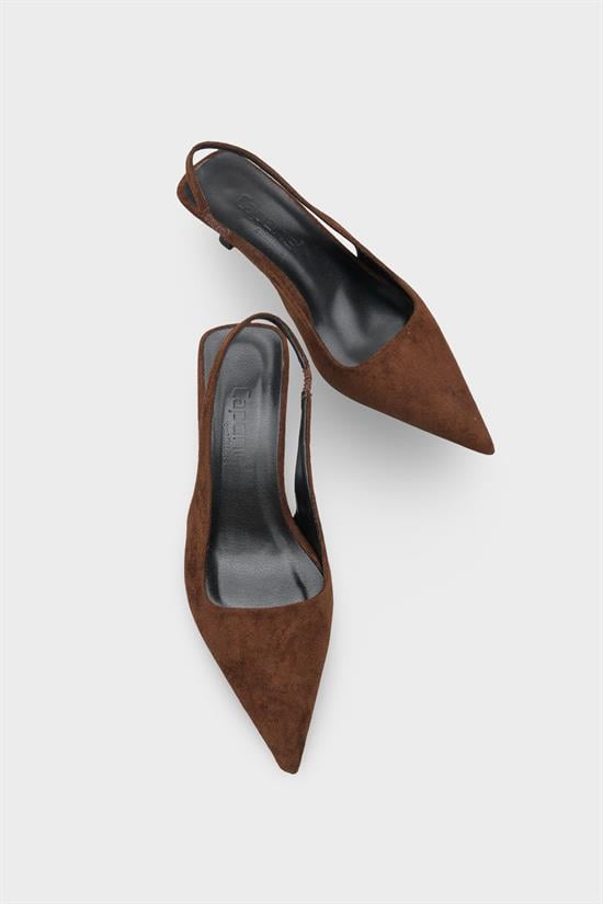 Capone  Lynett Pointed Toe Mid Heel Square Back Slingback Women Sued Brown Shoe image 6