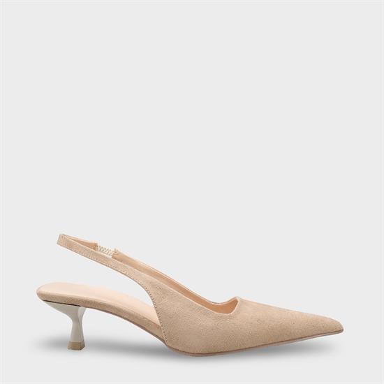 Capone  Lynett Pointed Toe Mid Heel Square Back Slingback Women Sued Beige Shoe image 2