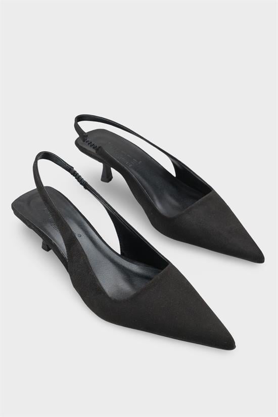 Capone  Lynett Pointed Toe Mid Heel Square Back Slingback Women Sued Black Shoe image 3