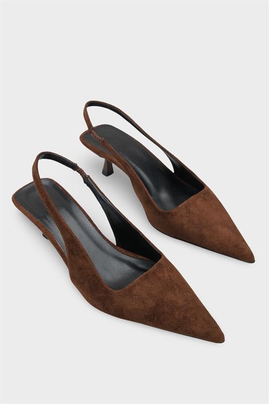 Capone  Lynett Pointed Toe Mid Heel Square Back Slingback Women Sued Brown Shoe image 3