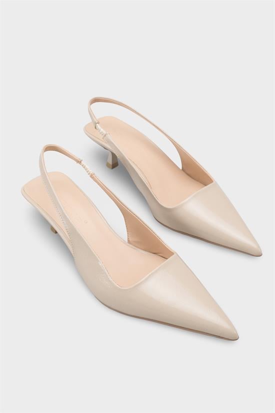 Capone  Lynett Pointed Toe Mid Heel Square Back Slingback Women Beige Shoe image 3