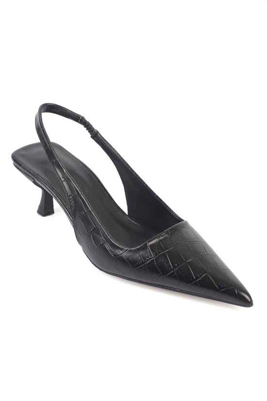 Capone  Lynett Pointed Toe Mid Heel Square Back Slingback Women Black Shoe