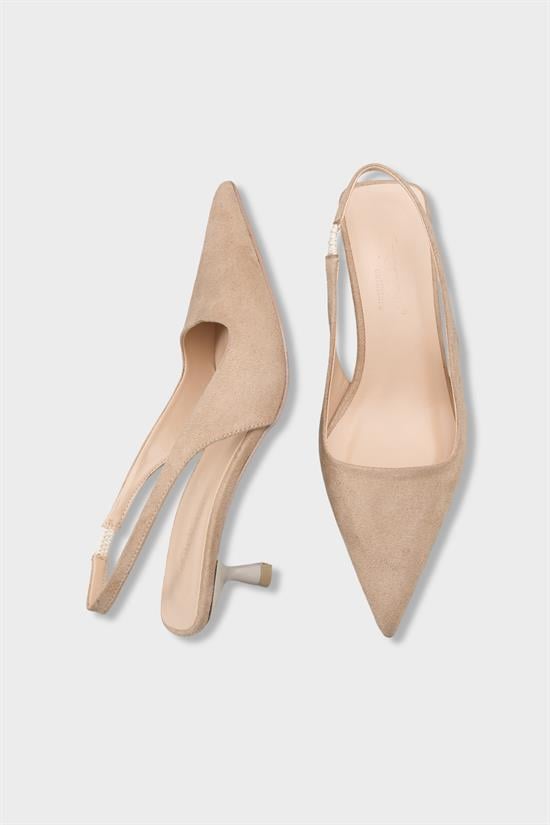 Capone  Lynett Pointed Toe Mid Heel Square Back Slingback Women Sued Beige Shoe image 6