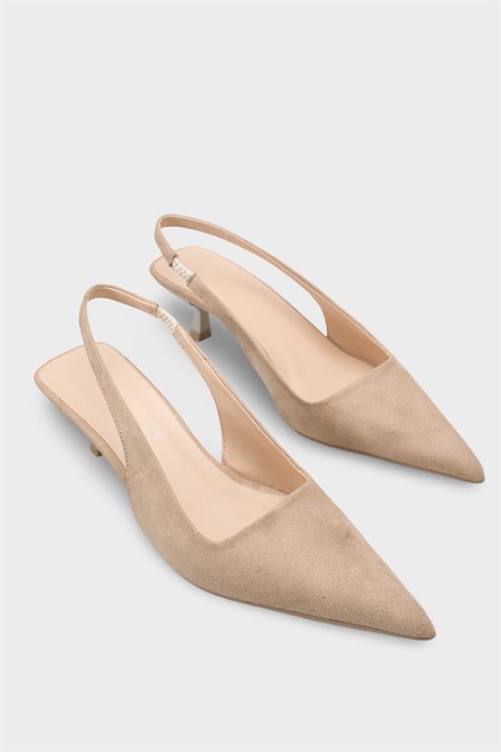 Capone  Lynett Pointed Toe Mid Heel Square Back Slingback Women Sued Beige Shoe image 3