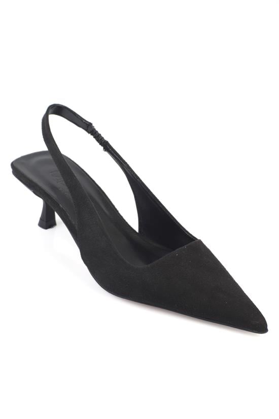 Capone  Lynett Pointed Toe Mid Heel Square Back Slingback Women Sued Black Shoe