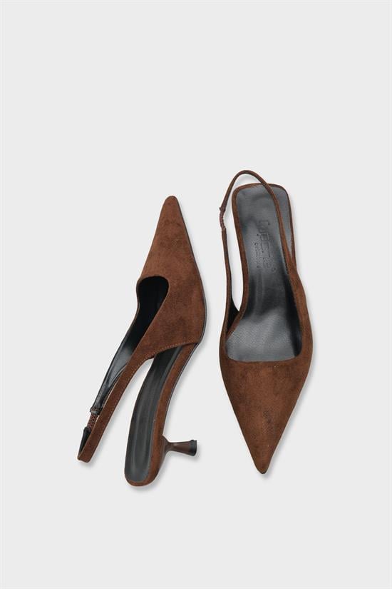 Capone  Lynett Pointed Toe Mid Heel Square Back Slingback Women Sued Brown Shoe image 5