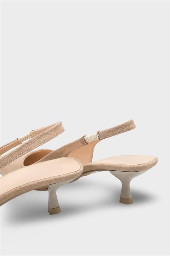 Capone  Lynett Pointed Toe Mid Heel Square Back Slingback Women Sued Beige Shoe image 5