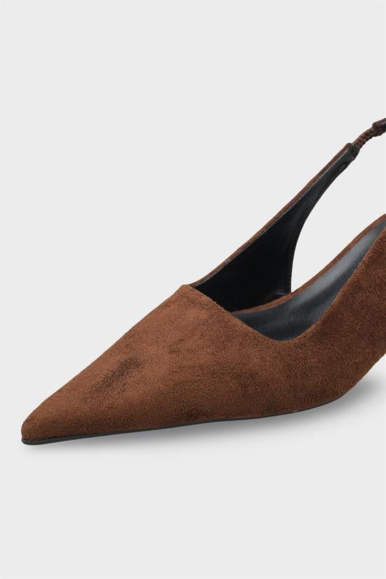 Capone  Lynett Pointed Toe Mid Heel Square Back Slingback Women Sued Brown Shoe image 4