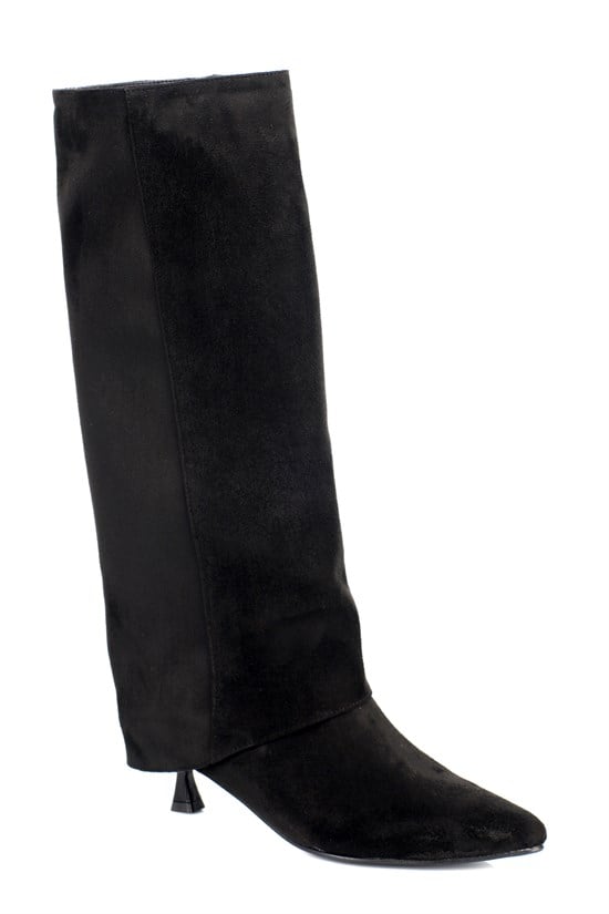Capone Lynnet Pointed Toe Fold-Over Cuff Women Sued Black Boot