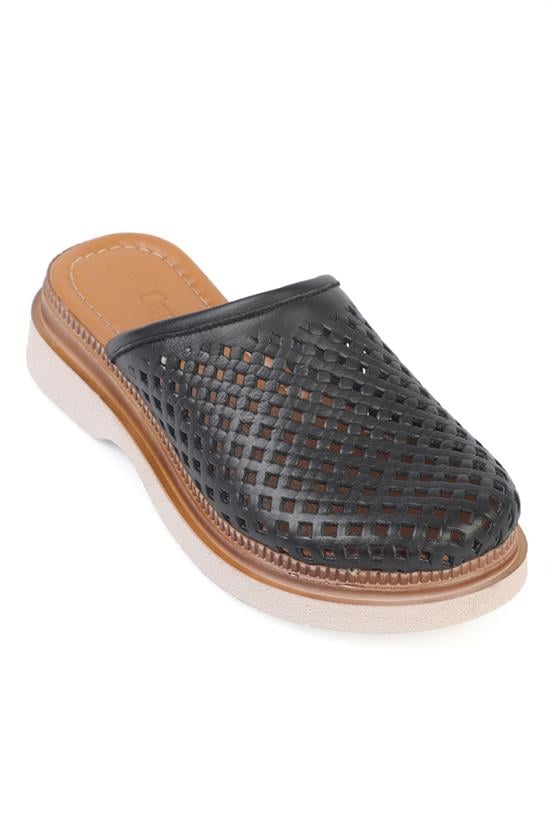 Capone  Madelle Genuine Leather Wedge Heel Studded Women Black Clog