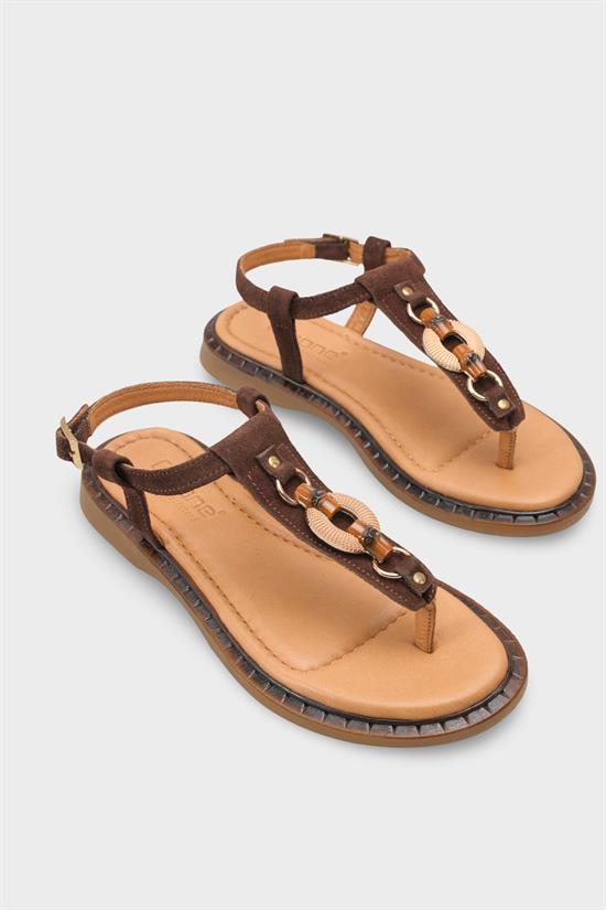 Capone Mallorie Genuine Leather Metal Buckle Flat Heel Women Brown Sandal image 3