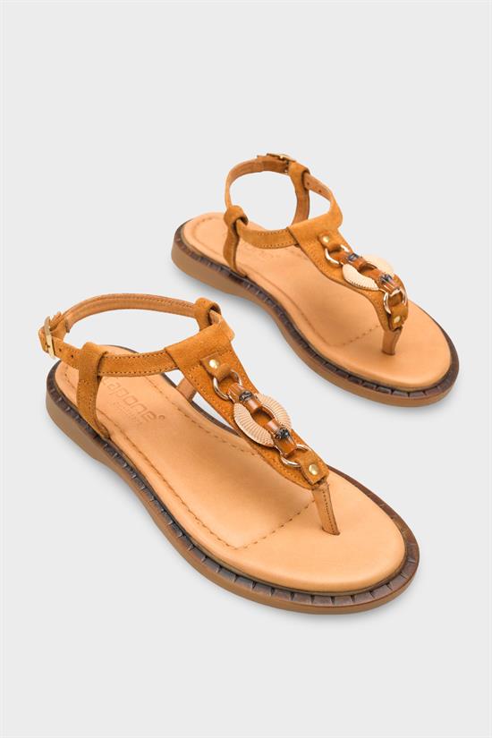 Capone Mallorie Genuine Leather Metal Buckle Flat Heel Women Tan Sandal image 3