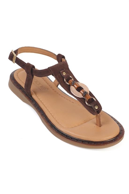 Capone Mallorie Genuine Leather Metal Buckle Flat Heel Women Brown Sandal