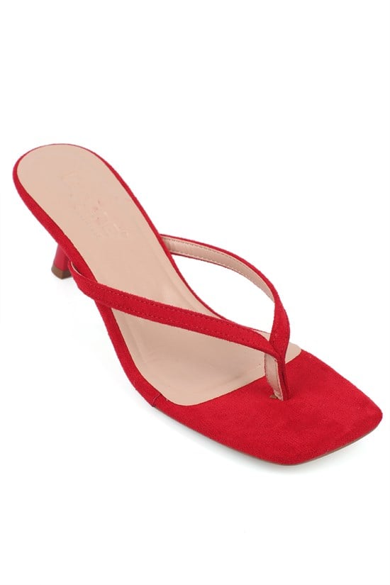 Capone Malory Slim Band Thong Square Toe Low Heel Women Red Sandal