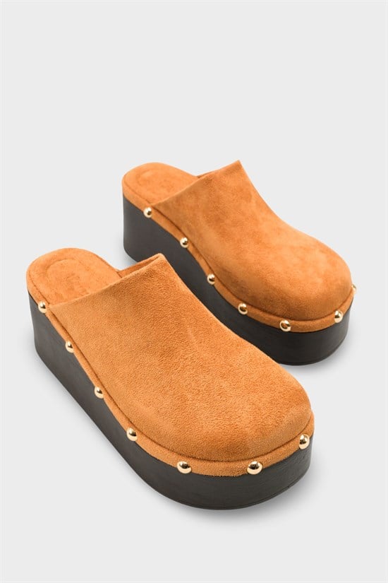 Capone Marlane Wedge Heel Closed Toe Suede Look Women Sued Tan Clog image 3