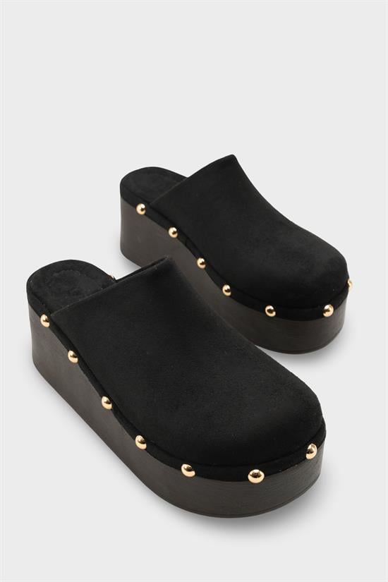 Capone Marlane Wedge Heel Closed Toe Suede Look Women Sued Black Clog image 3