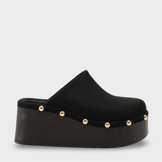 Capone Marlane Wedge Heel Closed Toe Suede Look Women Sued Black Clog image 2